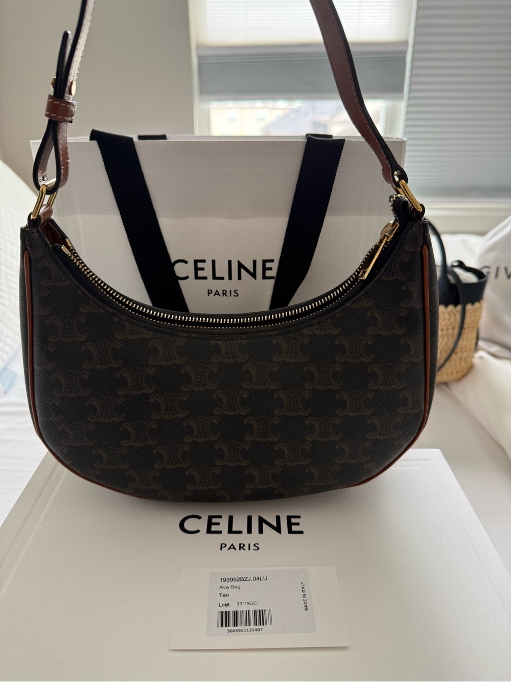 Celine Ava Triomphe Canvas Shoulder Bag in Brown and Tan